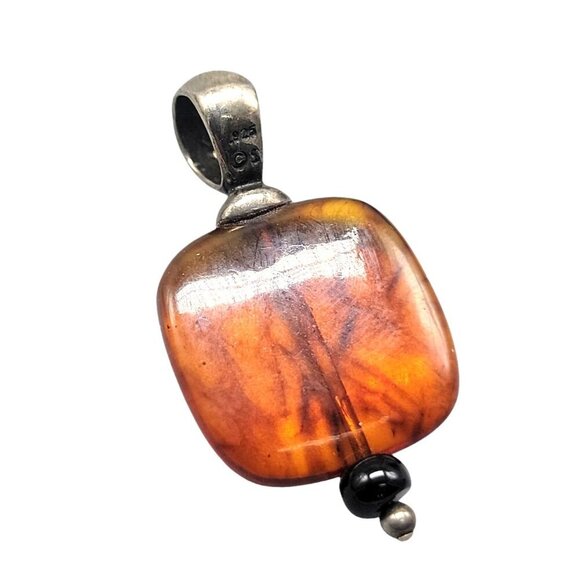 Shube's Dakota West Sterling Silver Amber Onyx Pendant Signed Hallmark - Picture 2 of 7